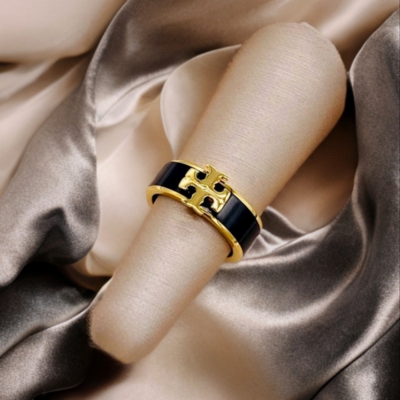 Tory Burch Black & Gold Kira Enamel Ring - Picture 2 of 9